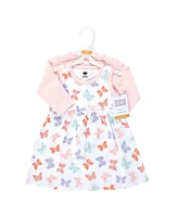 Hudson Baby Toddler Boys Cotton Dress and Cardigan Set, Pastel Butterfly