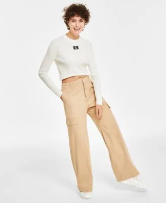 Calvin Klein Jeans Womens Logo Cropped Top Super High Waist Wide Leg Cargo Pants