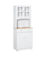 Homcom Coastal Kitchen Buffet and Hutch Wooden Cabinet for Dining Room, White