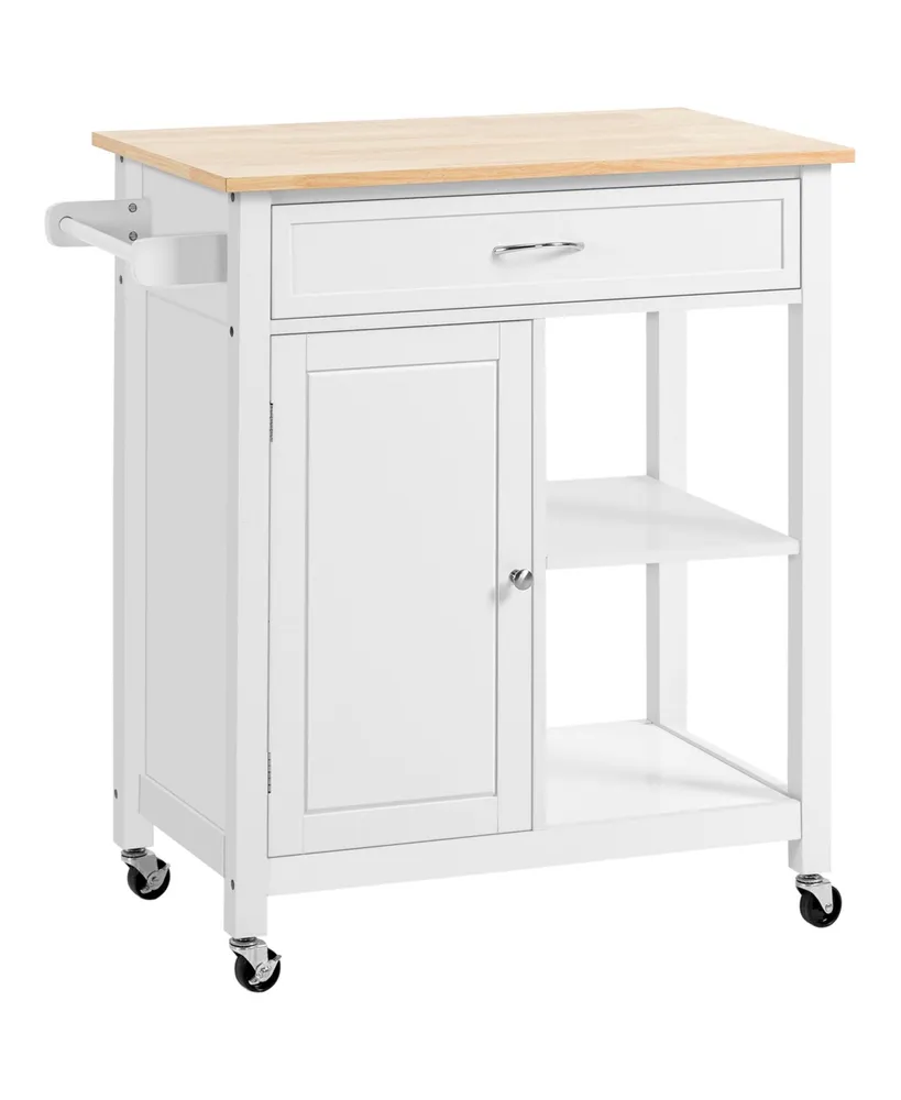 Homcom Kitchen Island Cart, Rolling Kitchen Island with Storage, Solid Wood Top, Drawer, for Dining Room, White