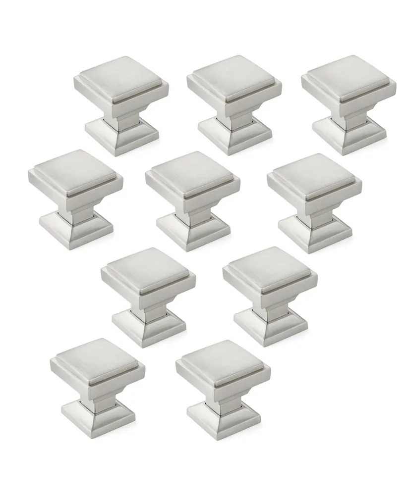 Cauldham 10 Pack Solid Kitchen Cabinet Knobs Pulls (1-1/8" Square) - Transitional Dresser Drawer/Door Hardware - Style S685 - Satin Nickel