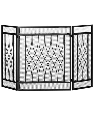 Homcom 3-Panel Folding Fireplace Screen, Home Metal Mesh Fire Spark Guard, Black