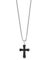 Effy Men's Black Spinel Cross 22" Pendant Necklace (1-1/5 ct. t.w.) in Sterling Silver