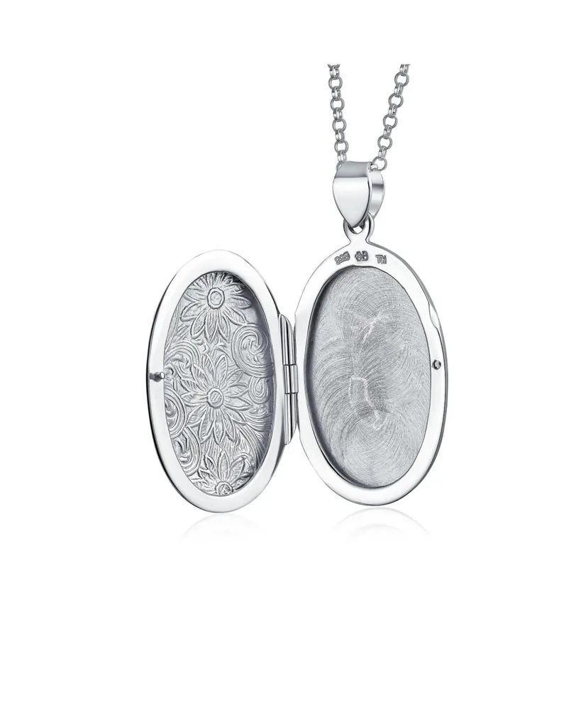 Bling Jewelry Embossed Sunflower Photo Oval Lockets For Women That Hold Pictures .925 Sterling Silver Locket Necklace