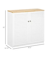 Homcom Sideboard Buffet Cabinet, Kitchen Cabinet, Coffee Bar Cabinet with Double Louvered Doors and Adjustable Shelf for Living Room, Hallway, White