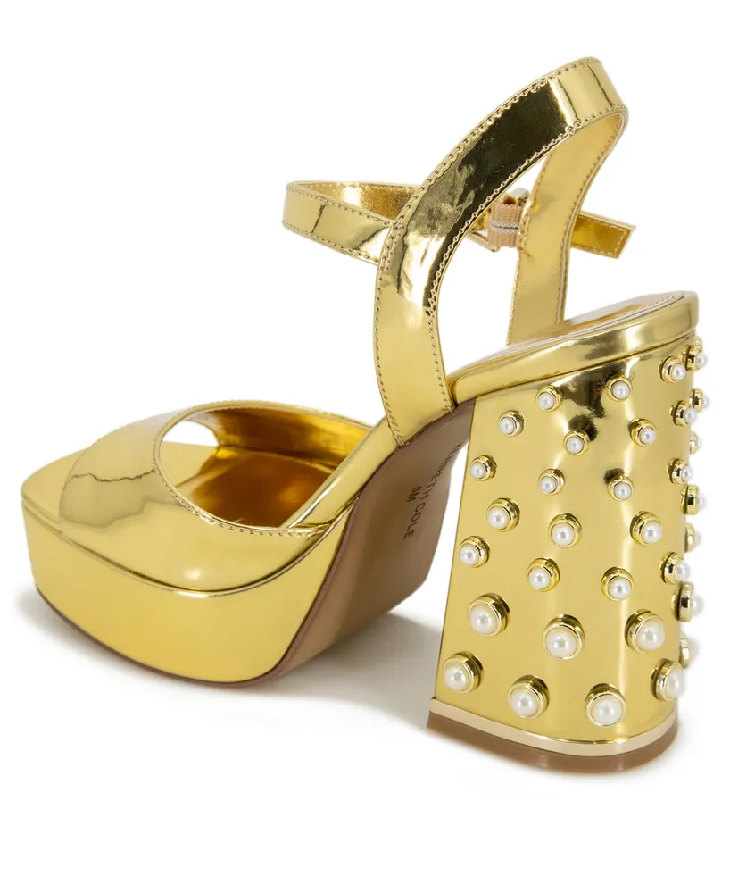 Kenneth Cole New York Women's Dolly Imitation Pearls Platform Block Heel Sandals