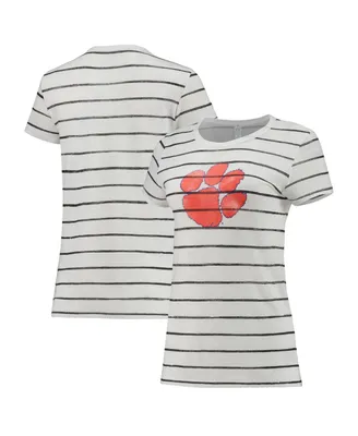 Women's Alternative Apparel White Clemson Tigers Ideal Stripe Tri-Blend T-shirt