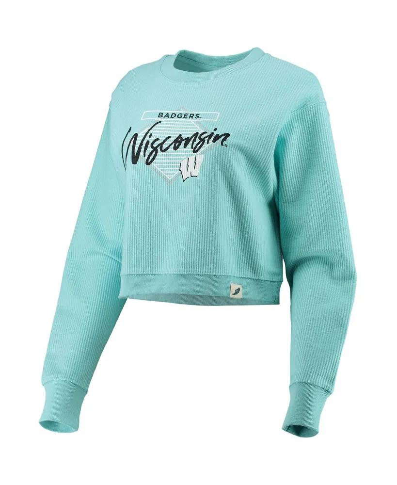 Women's League Collegiate Wear Light Blue Wisconsin Badgers Corded Timber Crop Pullover Sweatshirt