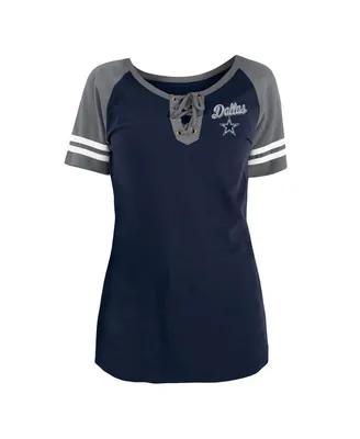 Women's New Era Navy Dallas Cowboys Team Logo Lace-Up Raglan T-shirt