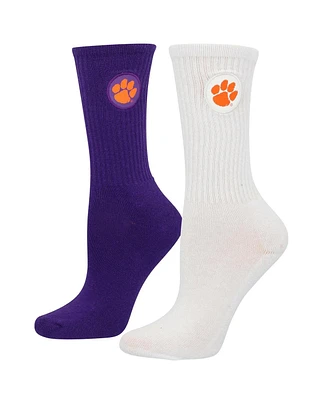 Women's ZooZatz Purple, White Clemson Tigers 2-Pack Quarter-Length Socks