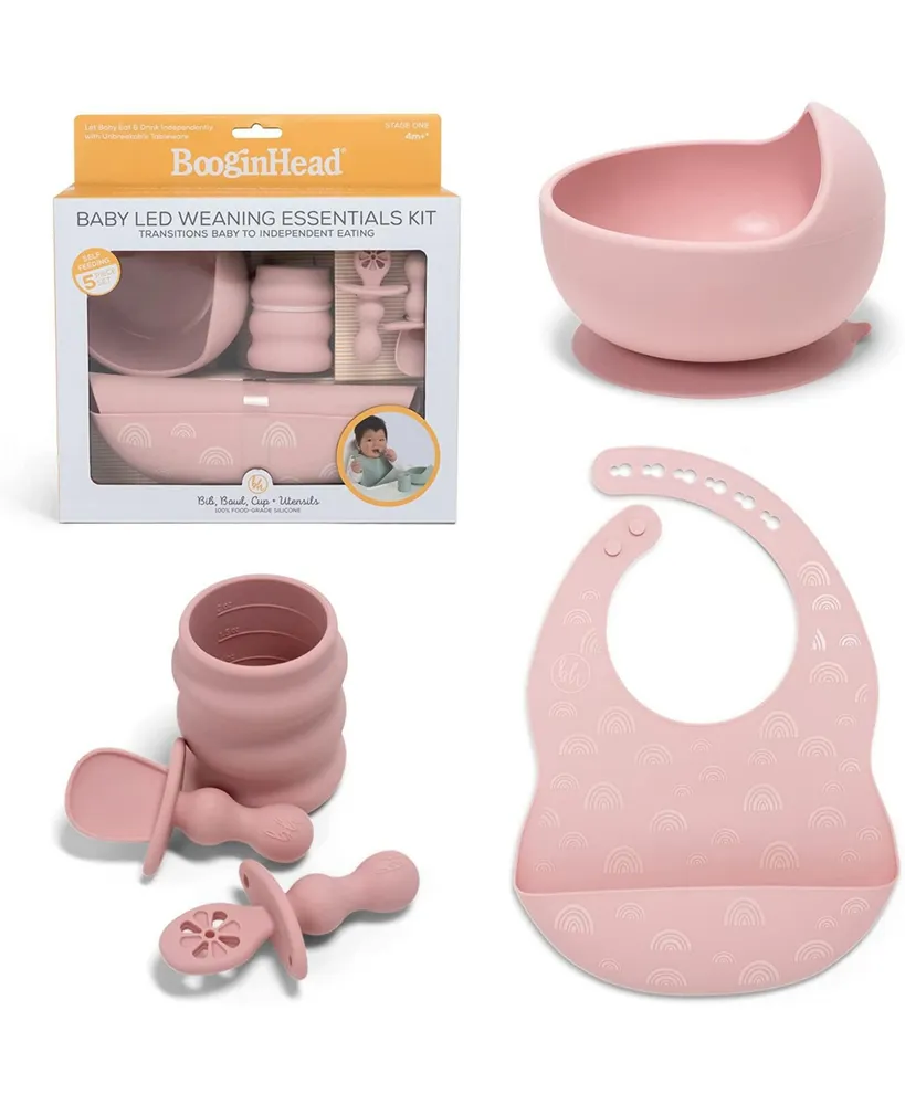 BooginHead Baby 5 Piece Baby Led Weaning Silicone Tableware Feeding Set, Pink