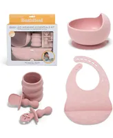 BooginHead Baby 5 Piece Baby Led Weaning Silicone Tableware Feeding Set, Pink