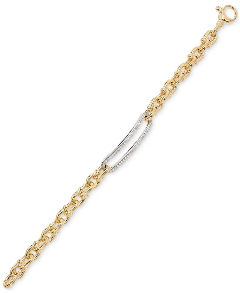 Diamond Bar Horseshoe Link Bracelet (5/8 ct. t.w.) in Sterling Silver & 14K Gold-Plate - Sterling Silver  Gold