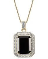 Lab Grown Ruby (16-5/8 ct. t.w.) & Diamond (1/4 Rectangular Pendant Necklace 14k Gold-Plated Sterling Silver, 22"