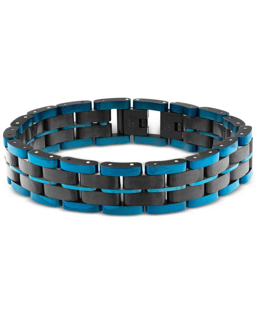 Men's Cubic Zirconia Cluster Link Bracelet in Black Ion-Plated Stainless  Steel