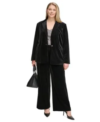 Calvin Klein Plus Size Velvet One Button Jacket Sequin Cami Velvet Wide Leg Pants