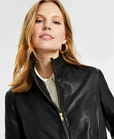 Cole Haan Womens Petite Leather Coat