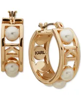 Karl Lagerfeld Paris Women's Gold-Tone Imitation-Pearl Hoop Earrings, 3/4"