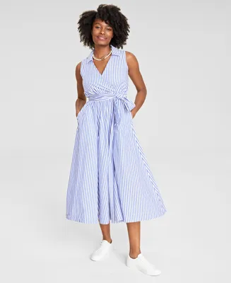 On 34th Women's Striped Collared Wrap Midi Dress, Created for Macy's