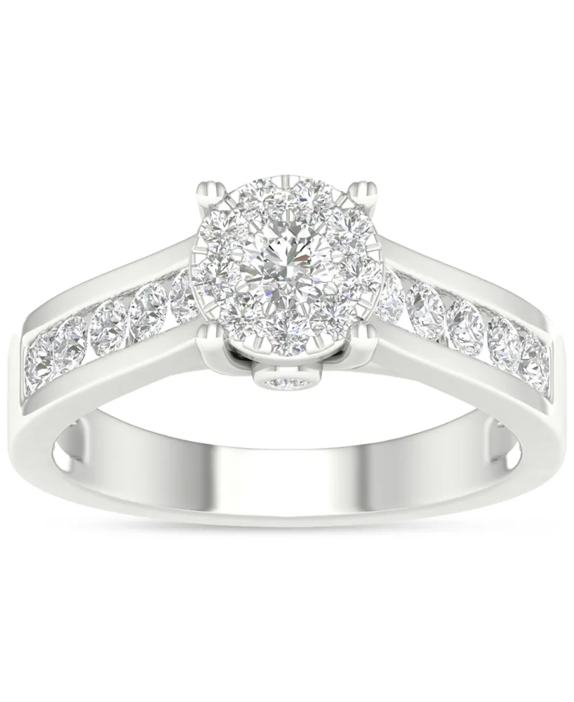 Diamond Cluster Channel-Set Engagement Ring (3/4 ct. t.w.) in 14k White Gold