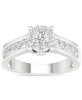 Diamond Cluster Channel-Set Engagement Ring (3/4 ct. t.w.) in 14k White Gold