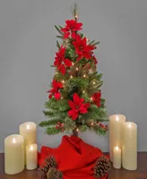National Tree Company 3' Feel Real Colonial Pencil Slim Hinged Tree with Poinsettias, Berries 50 Clear Lights