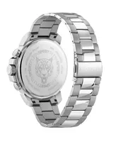 Plein Sport Men's Chronograph Date Quartz Powerlift Silver-Tone Stainless Steel Bracelet Watch 45mm