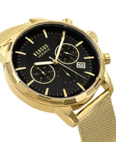 Versus Versace Men's Chronograph Quartz Eugene Gold-Tone Stainless Steel Bracelet Watch 46mm with Leather Strap Set, 2 Pieces