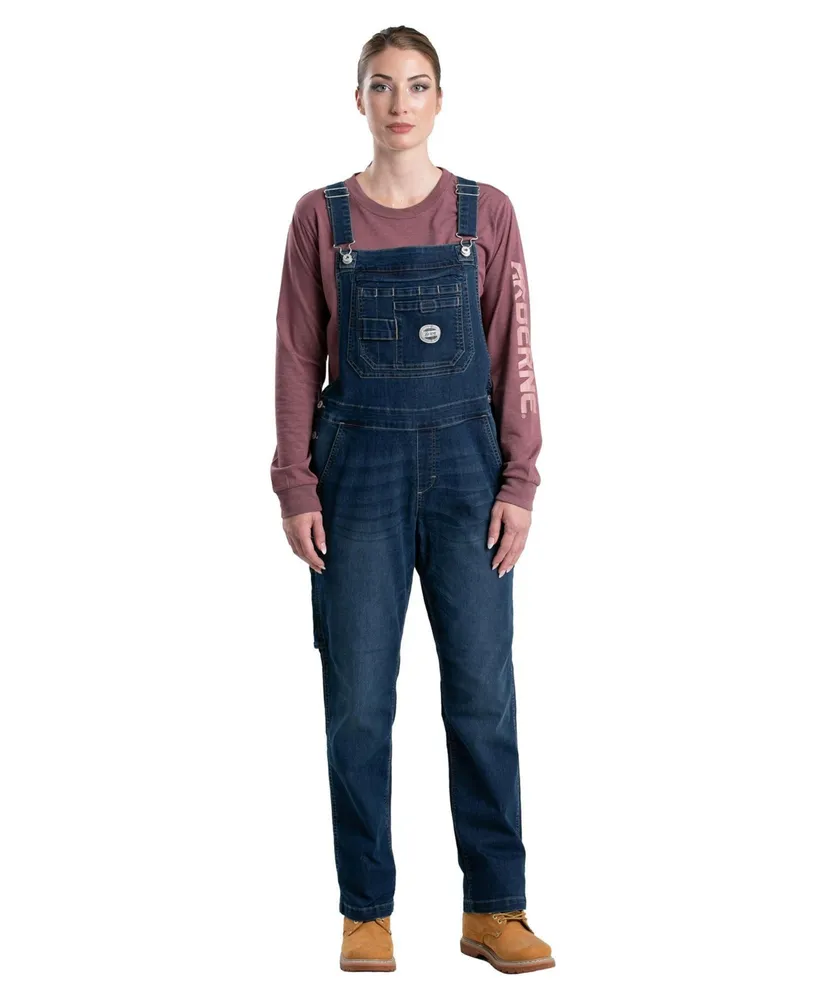 Berne Women's Long Vintage Washed Flex Denim Bib Overall