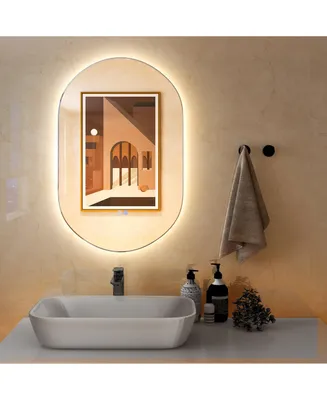 32'' x 20'' Oval Bathroom Wall Mirror Mounted Makeup Mirror with Lights & Anti-Fog