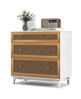 Costway 3-Drawer Rattan Dresser Modern Closet Chest Storage Cabinet Living Room Entryway