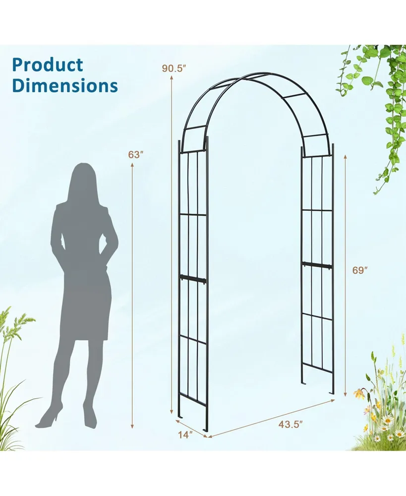 Garden Arch Arbor Trellis Pergola 7.5 ft Metal Archway for Climbing Plants Party