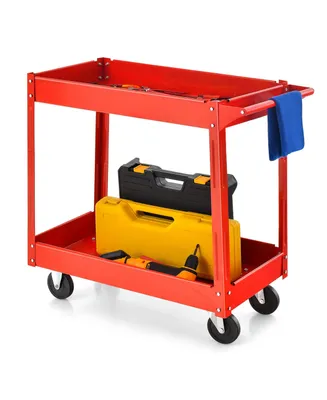 2-Tier Utility Cart Metal Service Cart Rolling Tool Storage Organizer with Handle