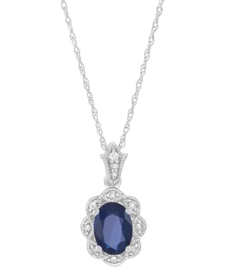Sapphire (1 ct. t.w.) & Diamond Accent Oval 18" Pendant Necklace in 14k White Gold