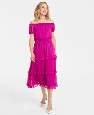 I.n.c. International Concepts Women's Off-The-Shoulder Tiered-Ruffle Dress, Created for Macy's