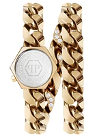 Philipp Plein Women's The Hexagon Gold-Tone Stainless Steel Crystal Link Wrap Bracelet Watch 28mm