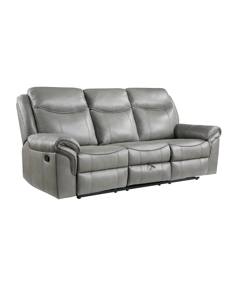 White Label Calico 89" Double Reclining Sofa with Center Drop-Down Cup Holders, Power Outlets