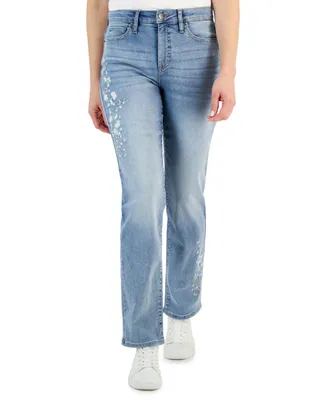 Style & Co Women's Embroidered High Rise Straight-Leg Jeans, Created for Macy's