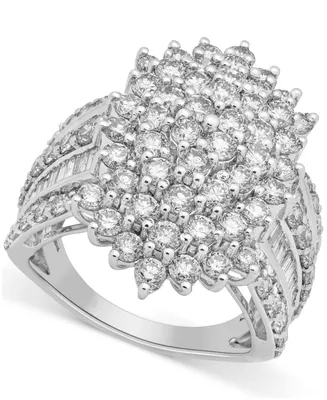 Diamond Round & Baguette Cluster Multirow Statement Ring (4 ct. t.w.) in 10k White Gold