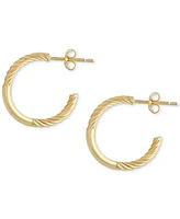 Polished Bar & Cable Small Hoop Earrings in 10k Gold, 5/8"