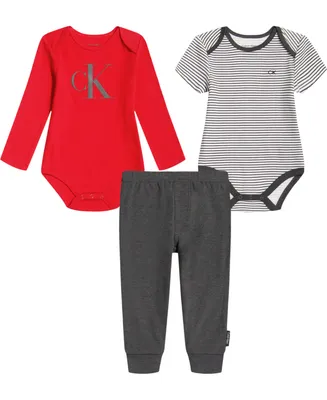 Calvin Klein Baby Boys 2 Bodysuits and Heather Joggers, 3 Piece Set