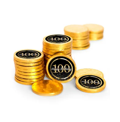 84ct 100th Birthday Candy Party Favors Chocolate Coins (84 Count) - Gold Foil - By Just Candy