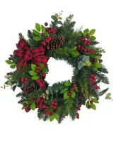 Kurt Adler 24" Berries and Pinecone Ribbon Wreath