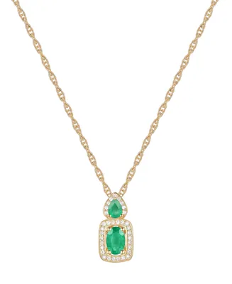 Emerald (1/2 ct. t.w.) & Diamond (1/6 ct. t.w.) Halo 18" Pendant Necklace in 14k Gold