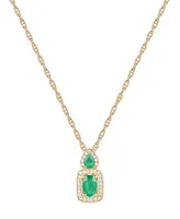 Emerald (1/2 ct. t.w.) & Diamond (1/6 ct. t.w.) Halo 18" Pendant Necklace in 14k Gold