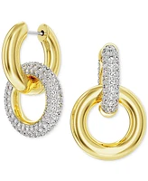 Swarovski Pave Interlocking Loop Charm Mismatch Hoop Earrings