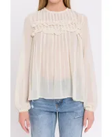 endless rose Women's Lace Detail Pleated Blouse