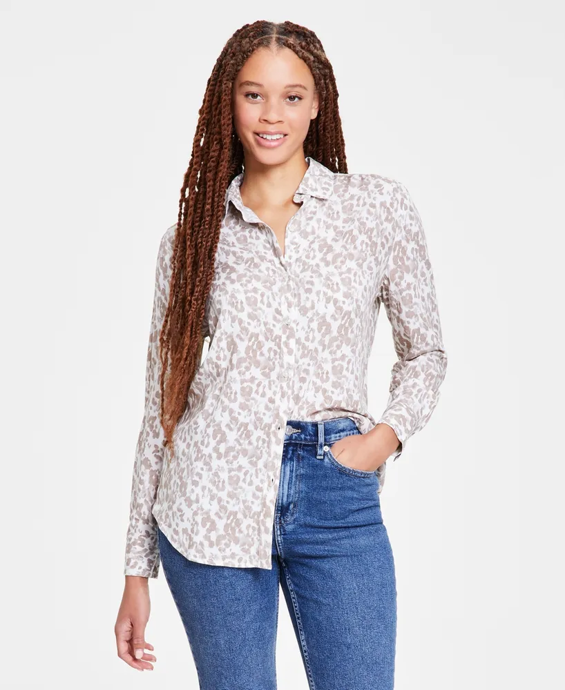 Calvin Klein Women's Henley Long Sleeve Top | Coral Button up T-Shirt