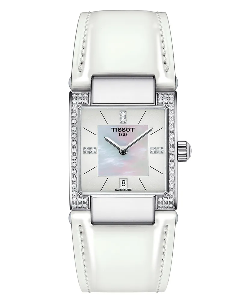 Tissot Women's Swiss T02 Diamond (1/6 ct. t.w.) White Leather Strap Watch 23mm