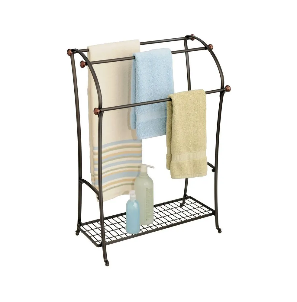 mDesign Large 3-Tier Standing Metal Bathroom Towel Holder Stand
